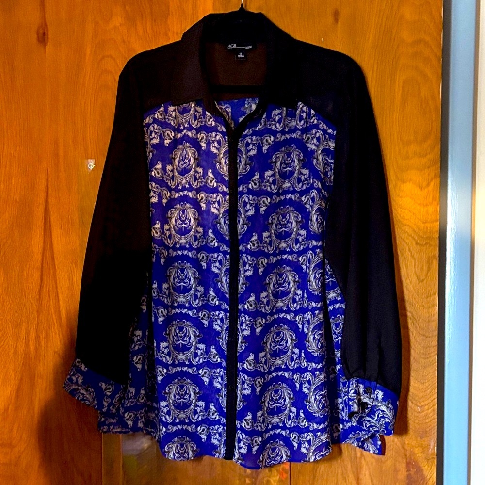 AGB Women’s Sheer Blouse Floral Button Up
